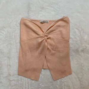 Abercrombie & Fitch Peach Front Twist Ribbed Midriff Baring Tube Top Medium